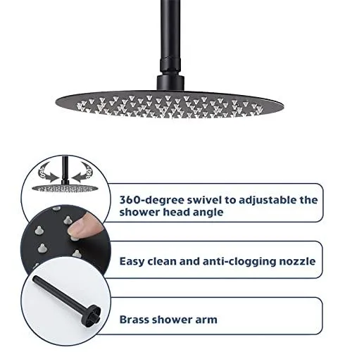 10 Inch Matte Black Shower System Round