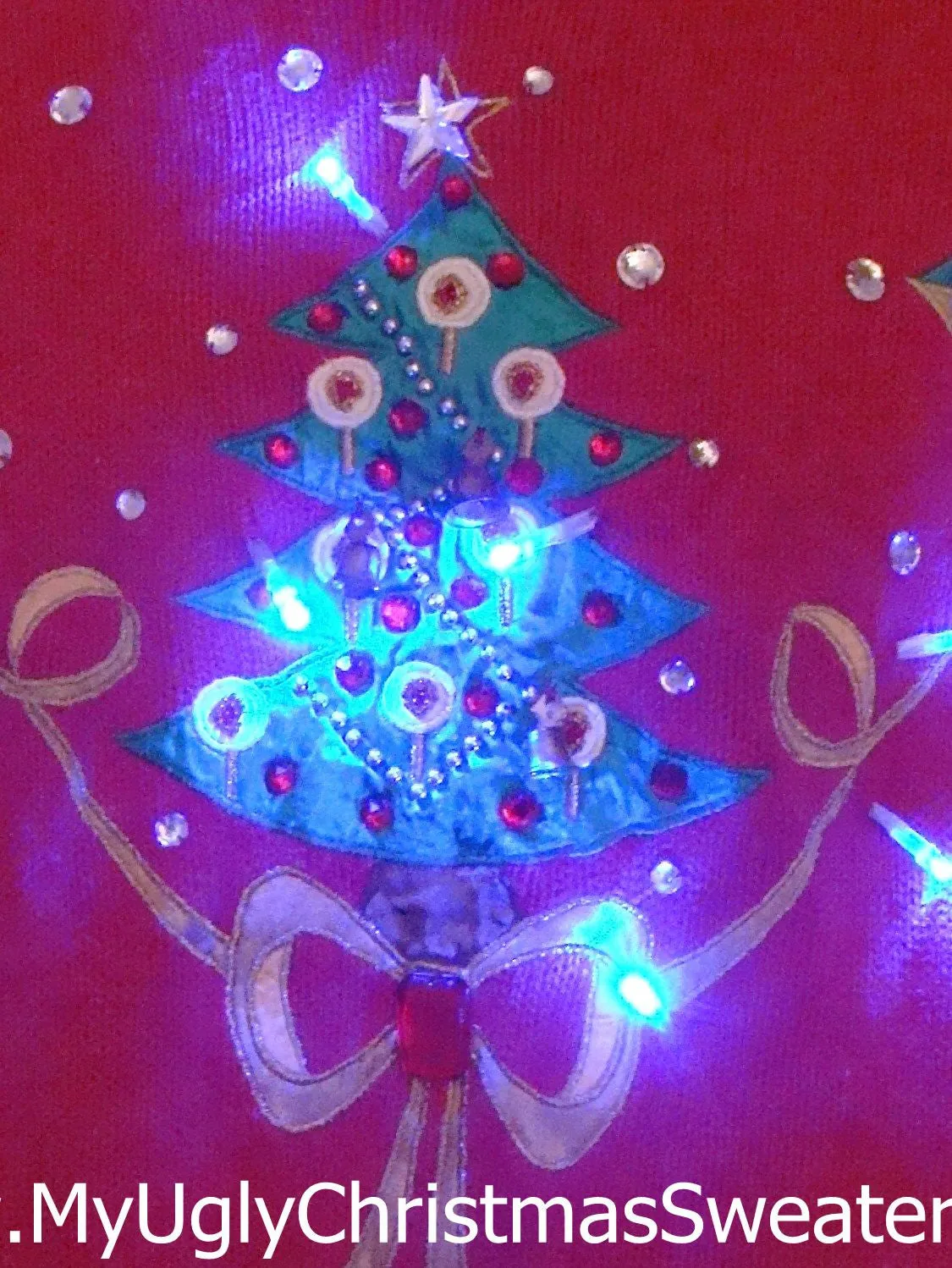 80s Bling Tree Red Light Up Ugly Xmas Sweater