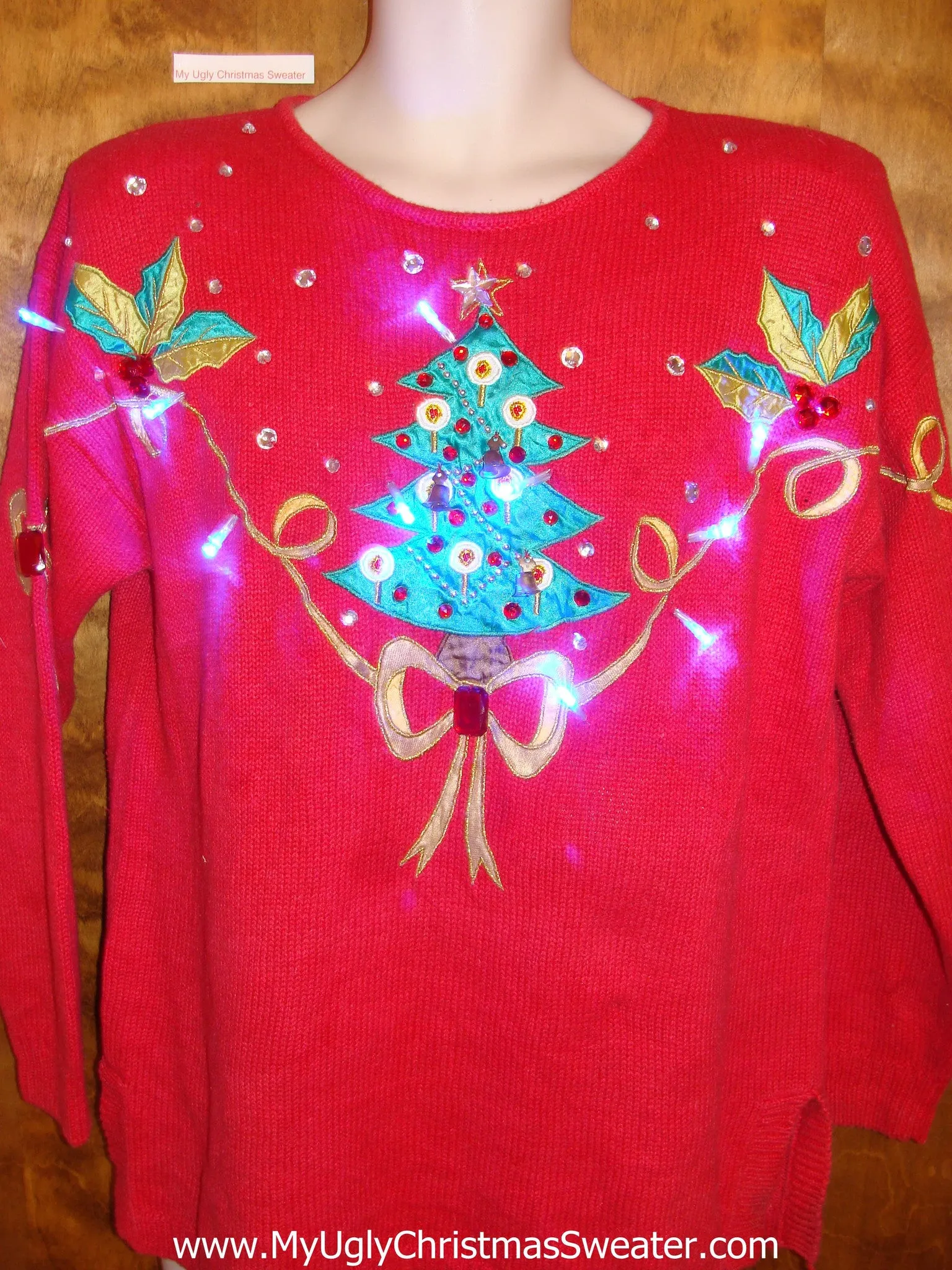 80s Bling Tree Red Light Up Ugly Xmas Sweater