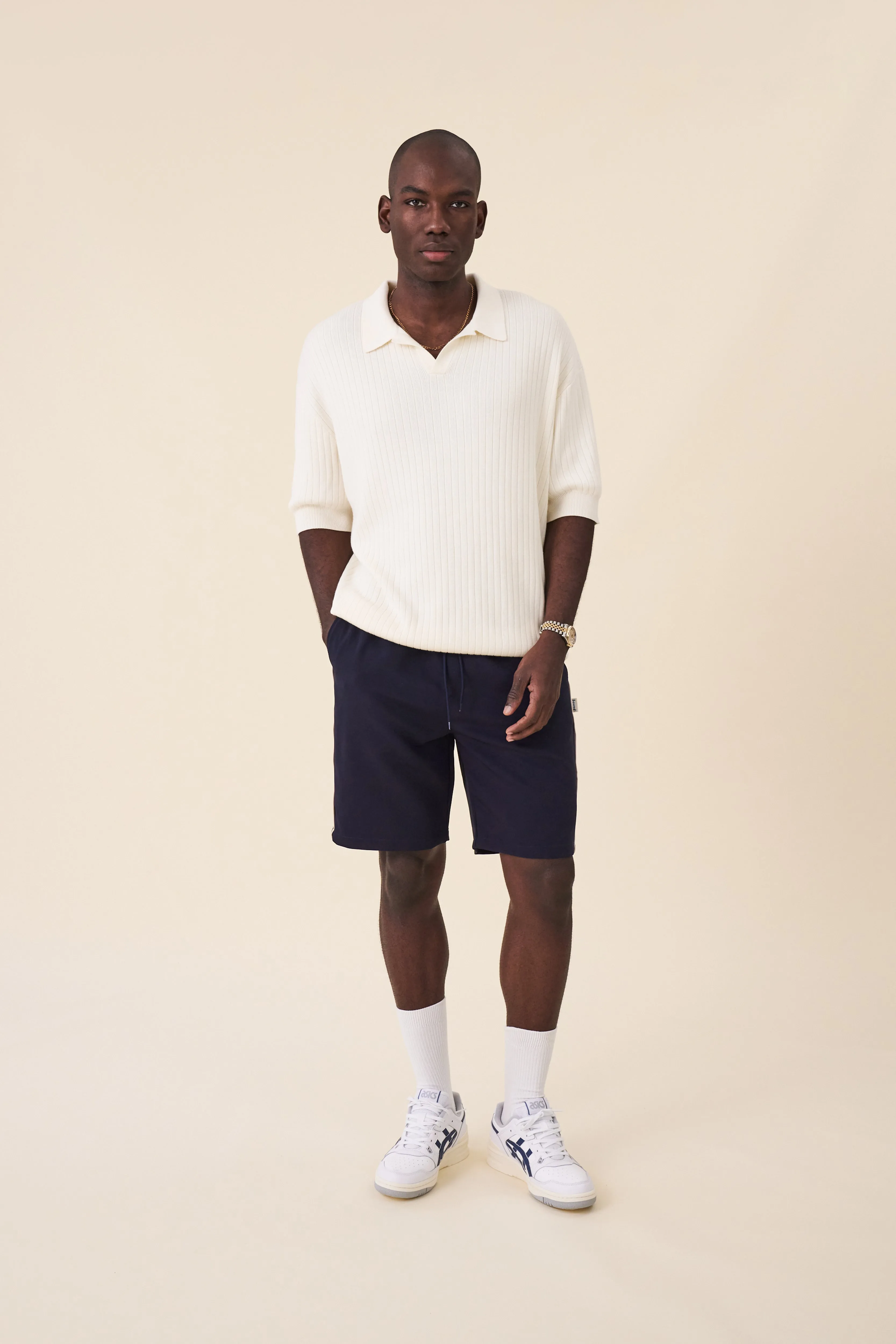 BALEARIC RIBBED KNIT POLO - ECRU
