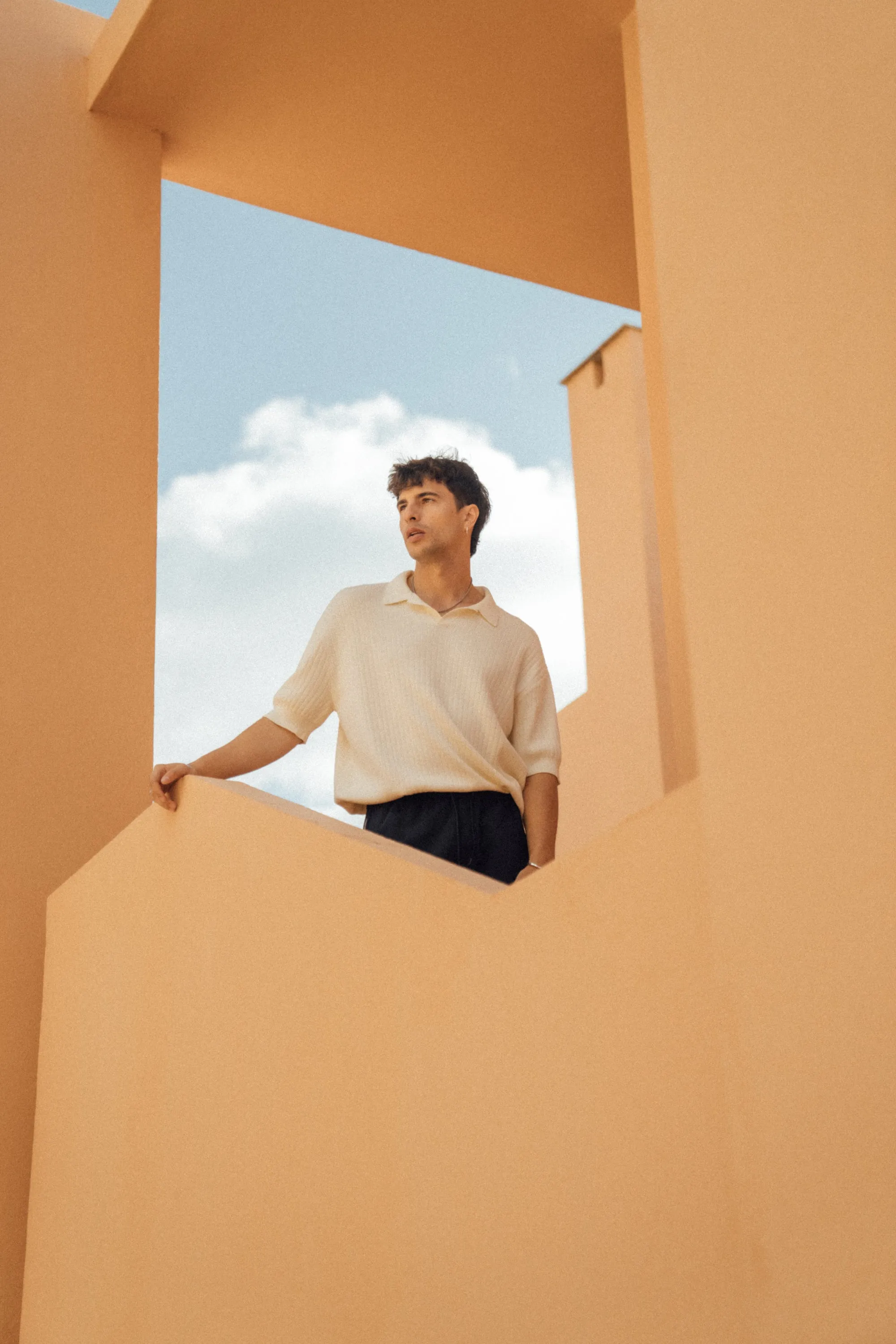 BALEARIC RIBBED KNIT POLO - ECRU