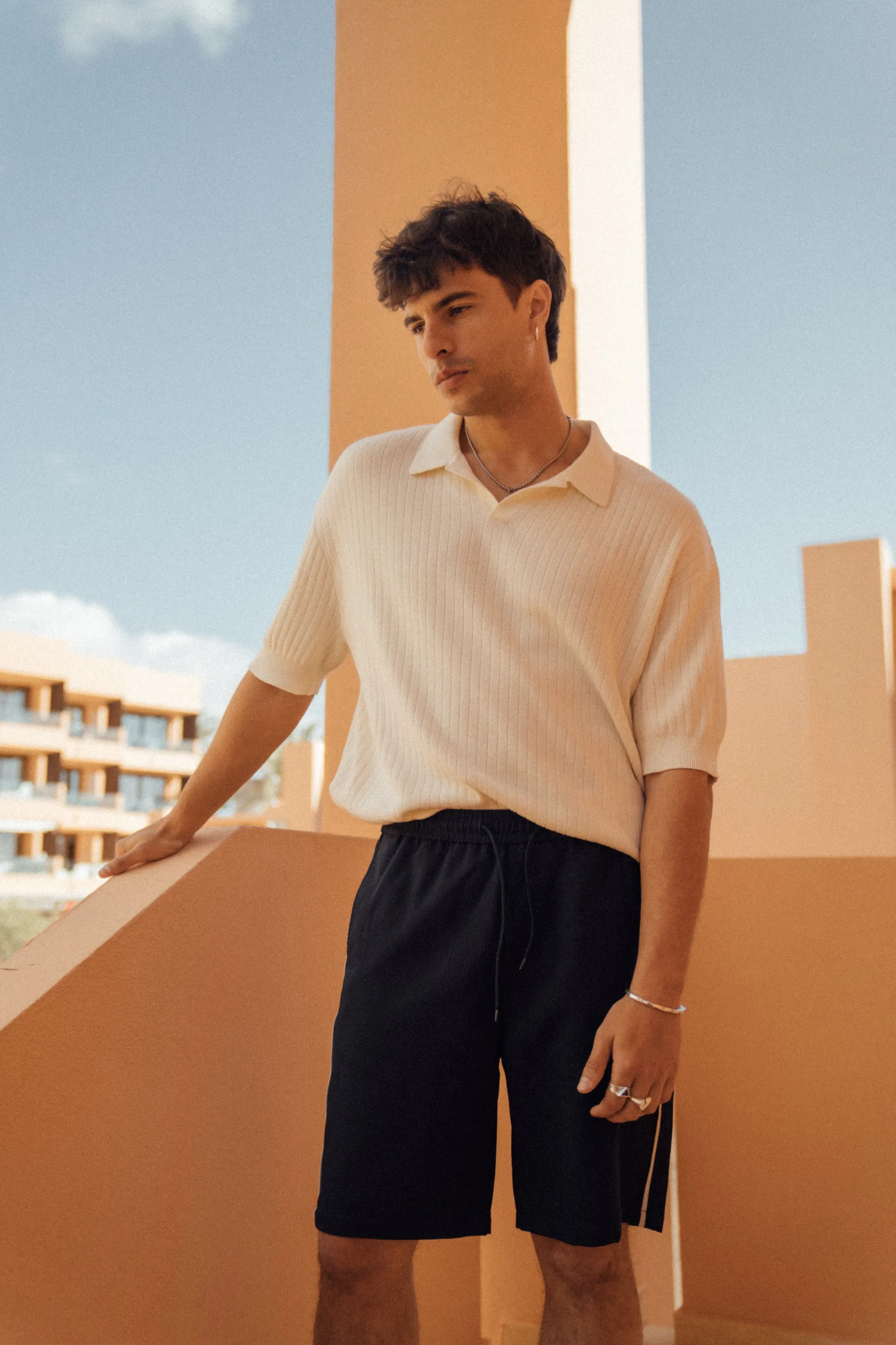 BALEARIC RIBBED KNIT POLO - ECRU
