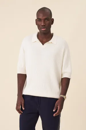 BALEARIC RIBBED KNIT POLO - ECRU