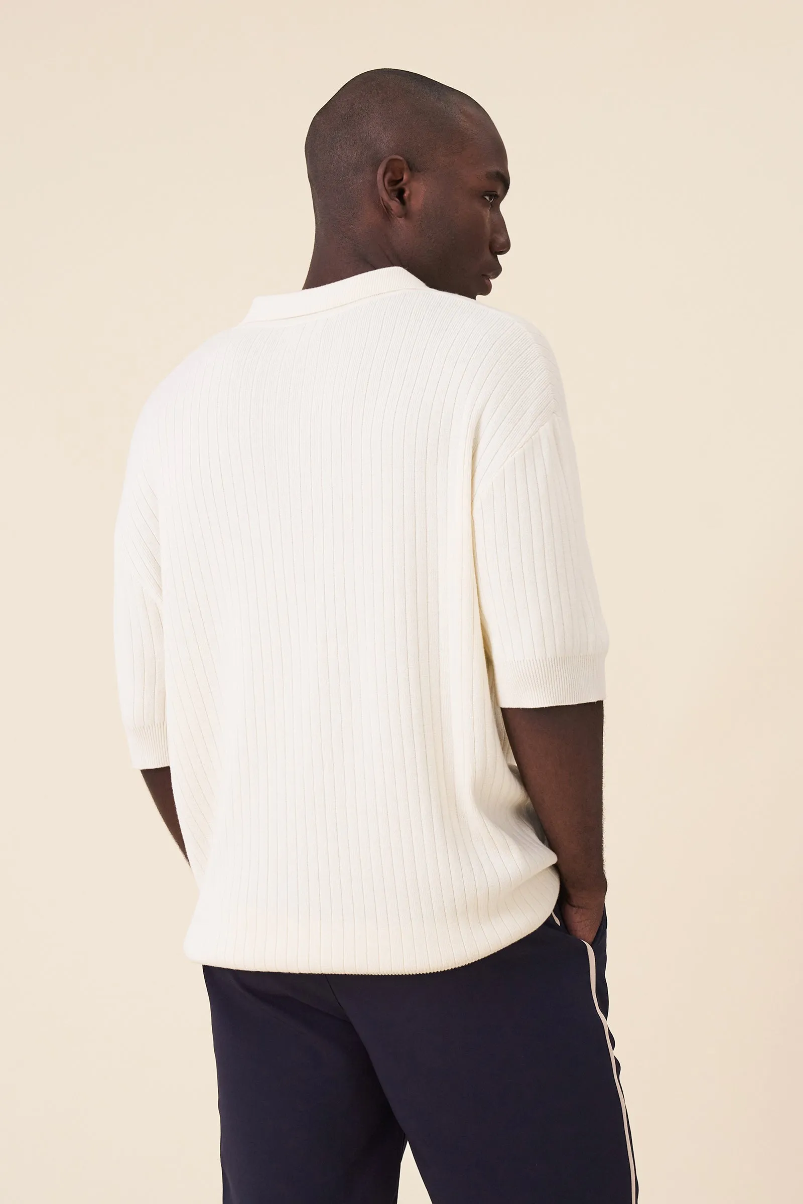 BALEARIC RIBBED KNIT POLO - ECRU