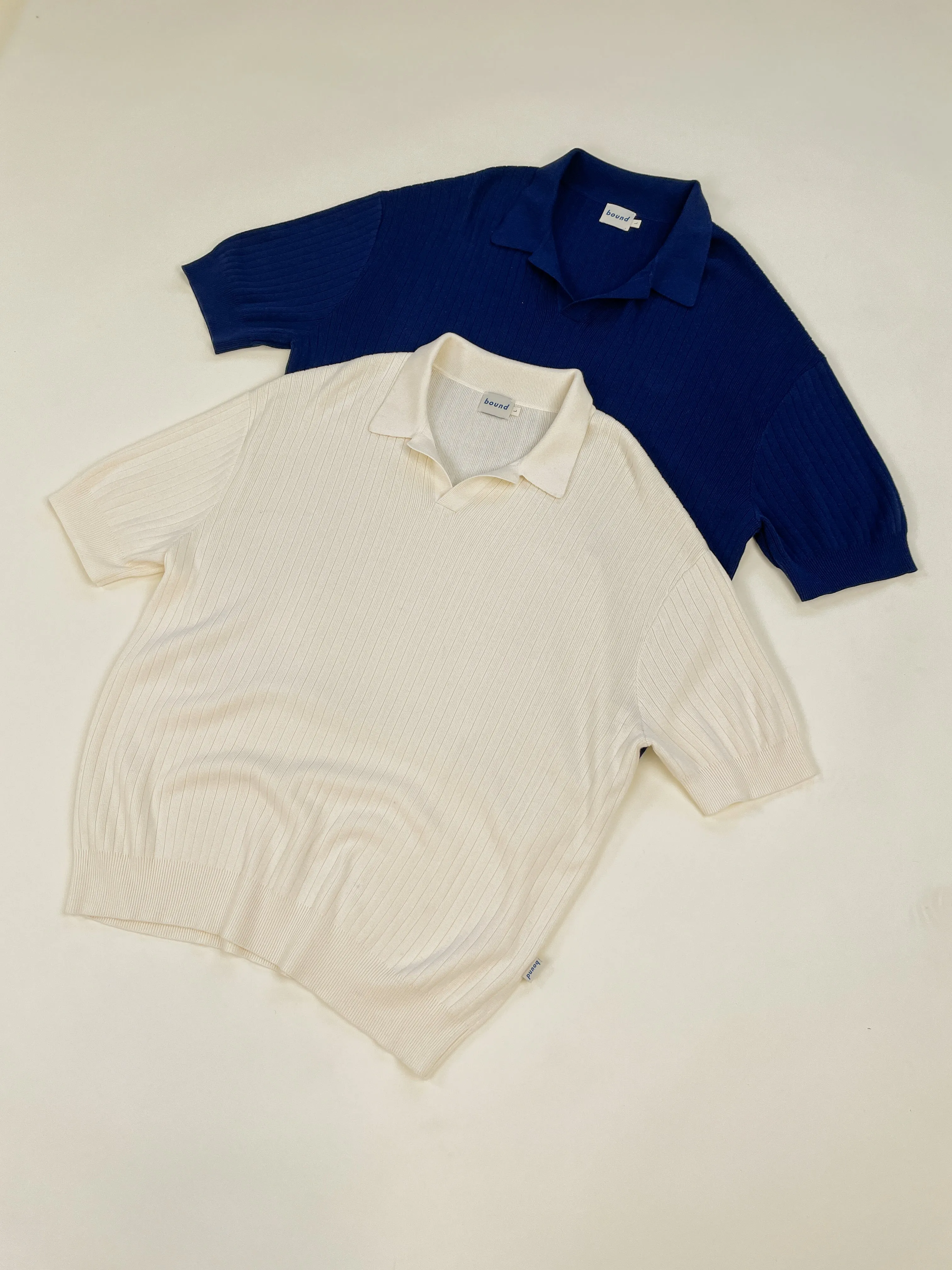 BALEARIC RIBBED KNIT POLO - ECRU