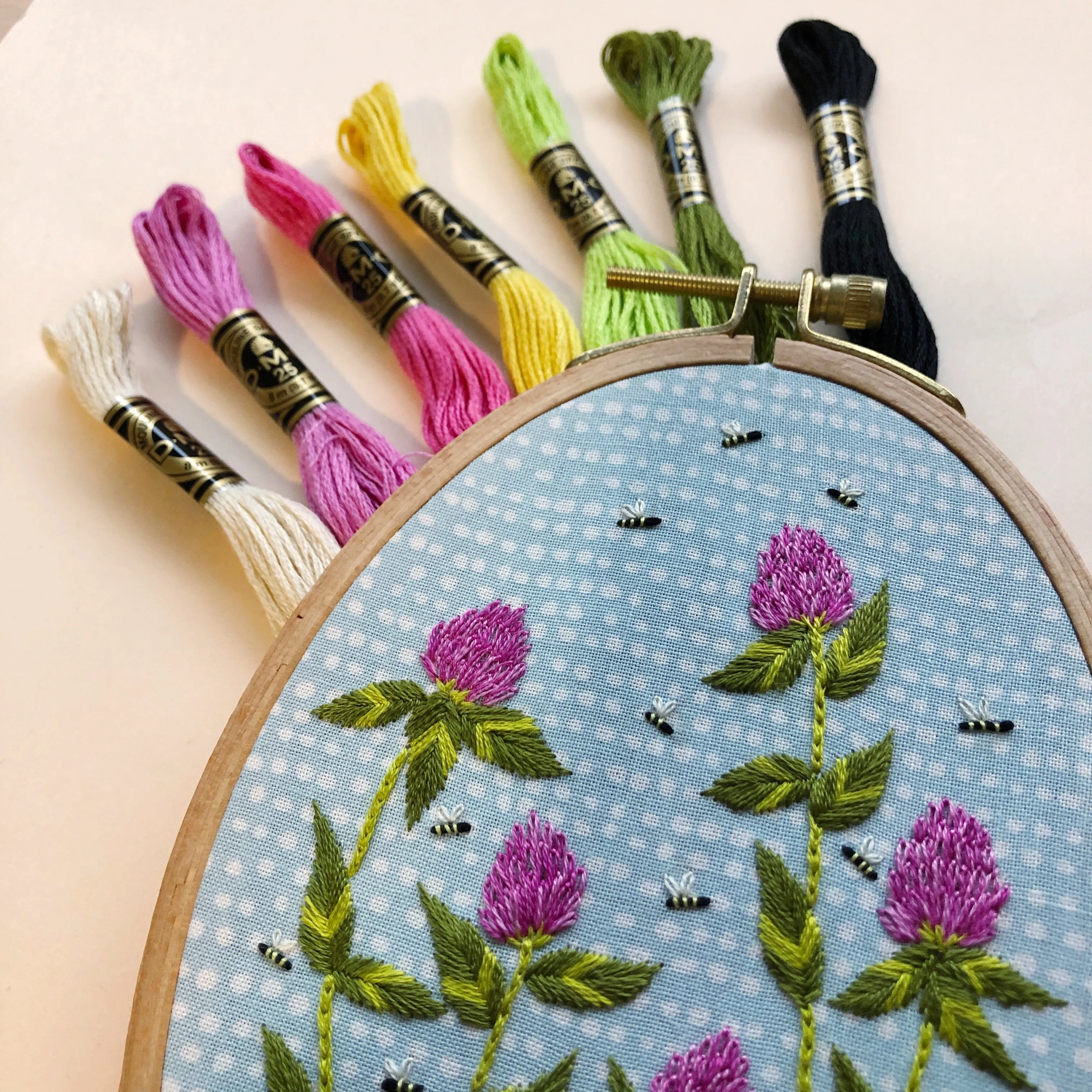 Bees Among Clover - Flower Embroidery Kit for Intermediate Stitchers
