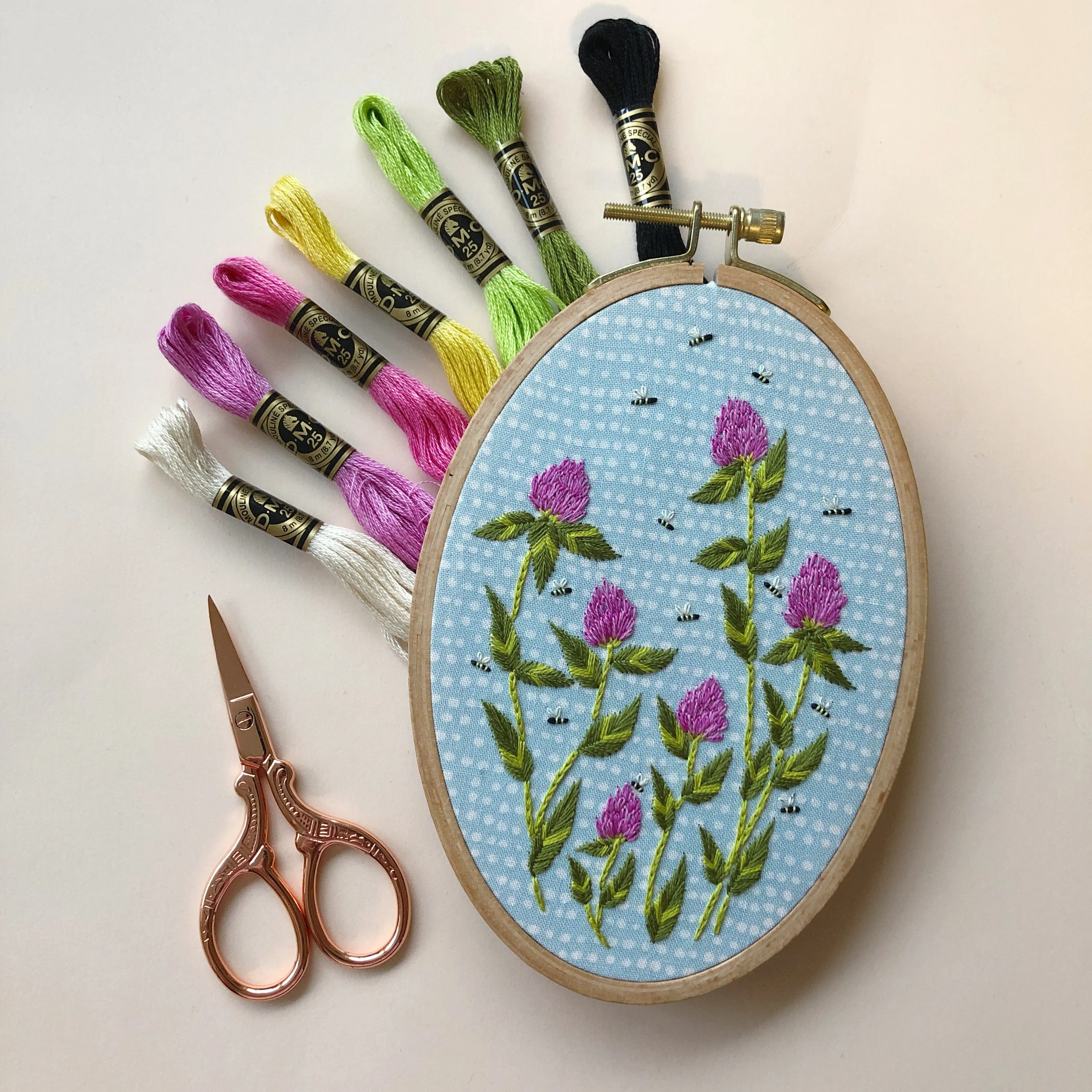 Bees Among Clover - Flower Embroidery Kit for Intermediate Stitchers