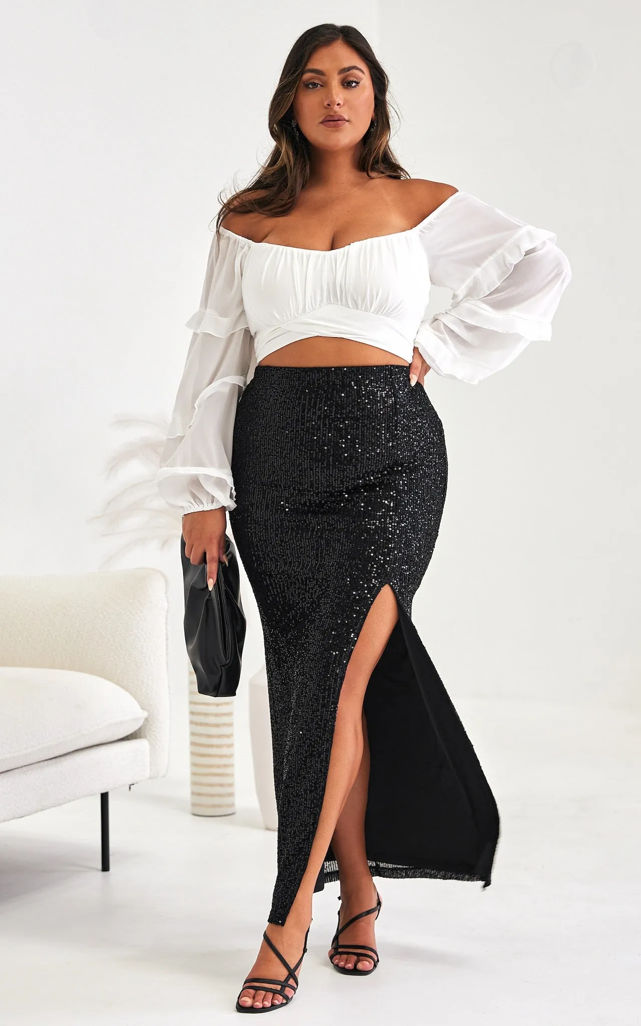 Beyond The Stars Elastic Back Sequin Maxi Skirt - Black