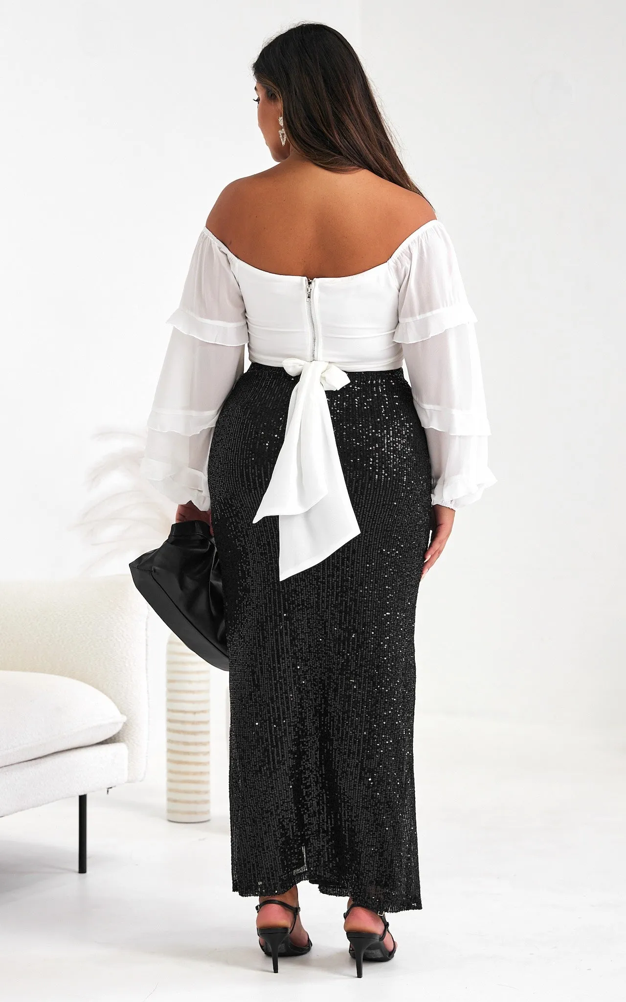 Beyond The Stars Elastic Back Sequin Maxi Skirt - Black