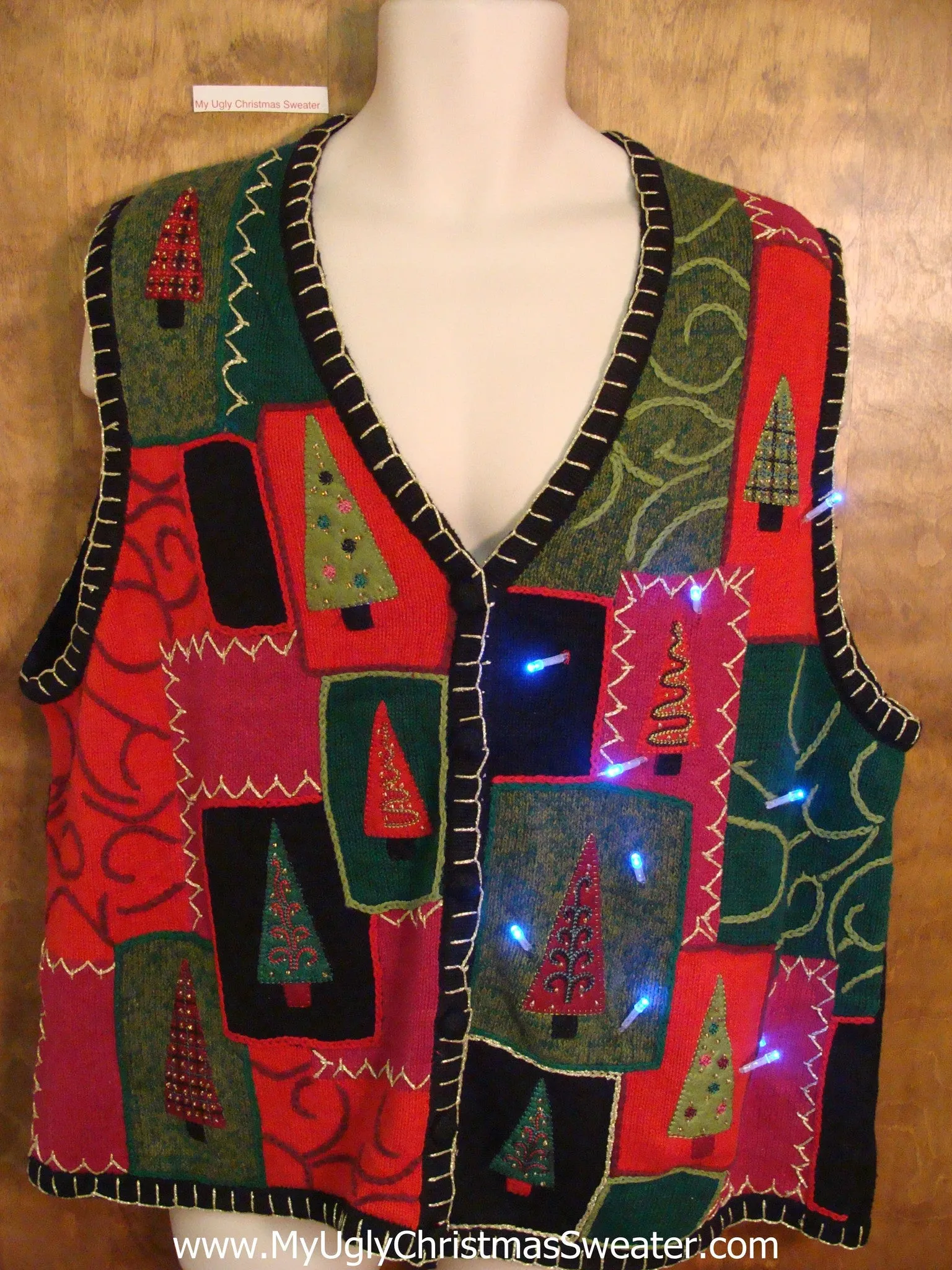 Big Size Tree Themed Cute Christmas Sweater Vest with Lights