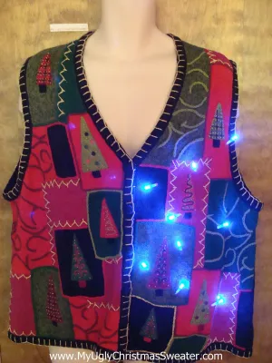 Big Size Tree Themed Cute Christmas Sweater Vest with Lights