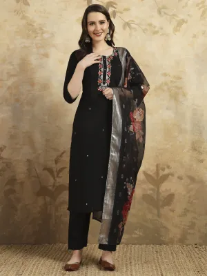 Black Designer Party Wear Readymade Pant Suit With Printed Embroidery Work