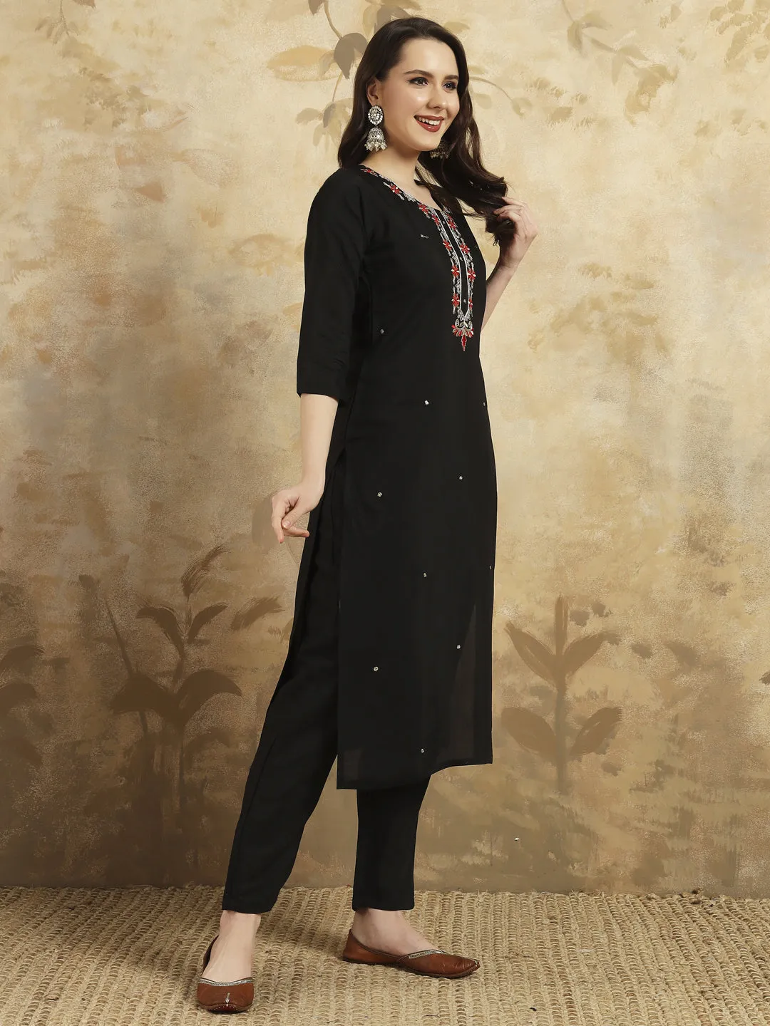 Black Designer Party Wear Readymade Pant Suit With Printed Embroidery Work