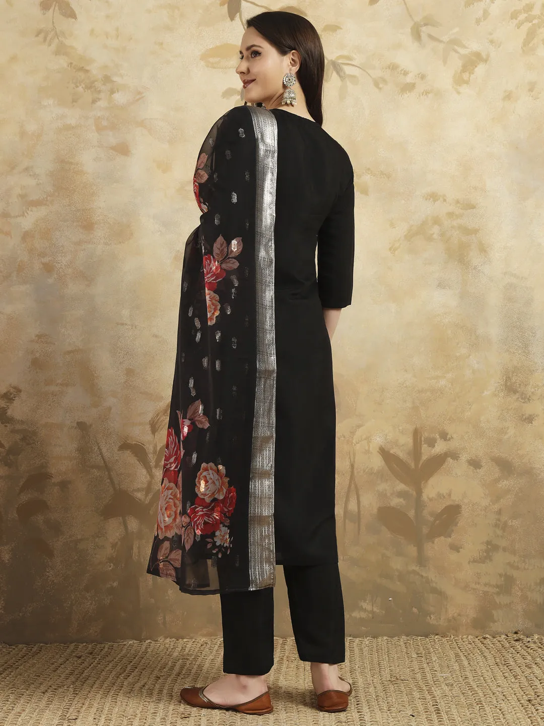 Black Designer Party Wear Readymade Pant Suit With Printed Embroidery Work