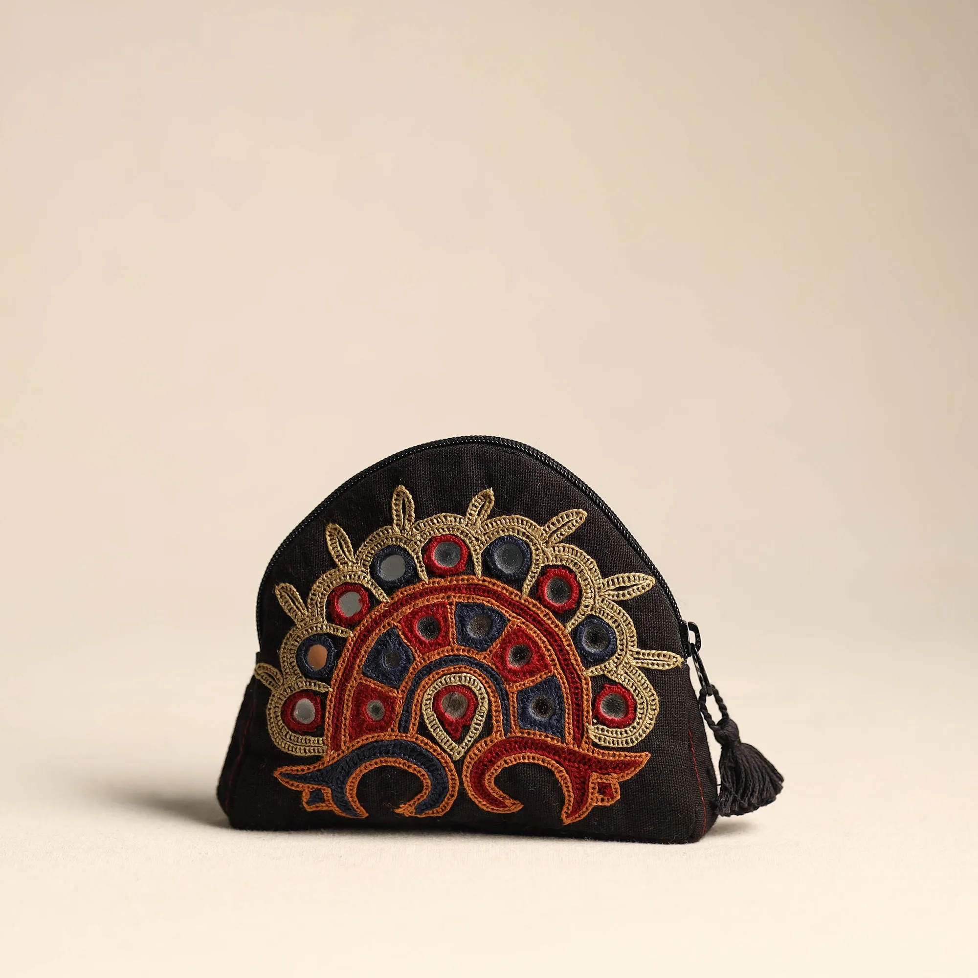 Black - Kutch Ahir Hand Embroidery Cotton Coin Pouch 21