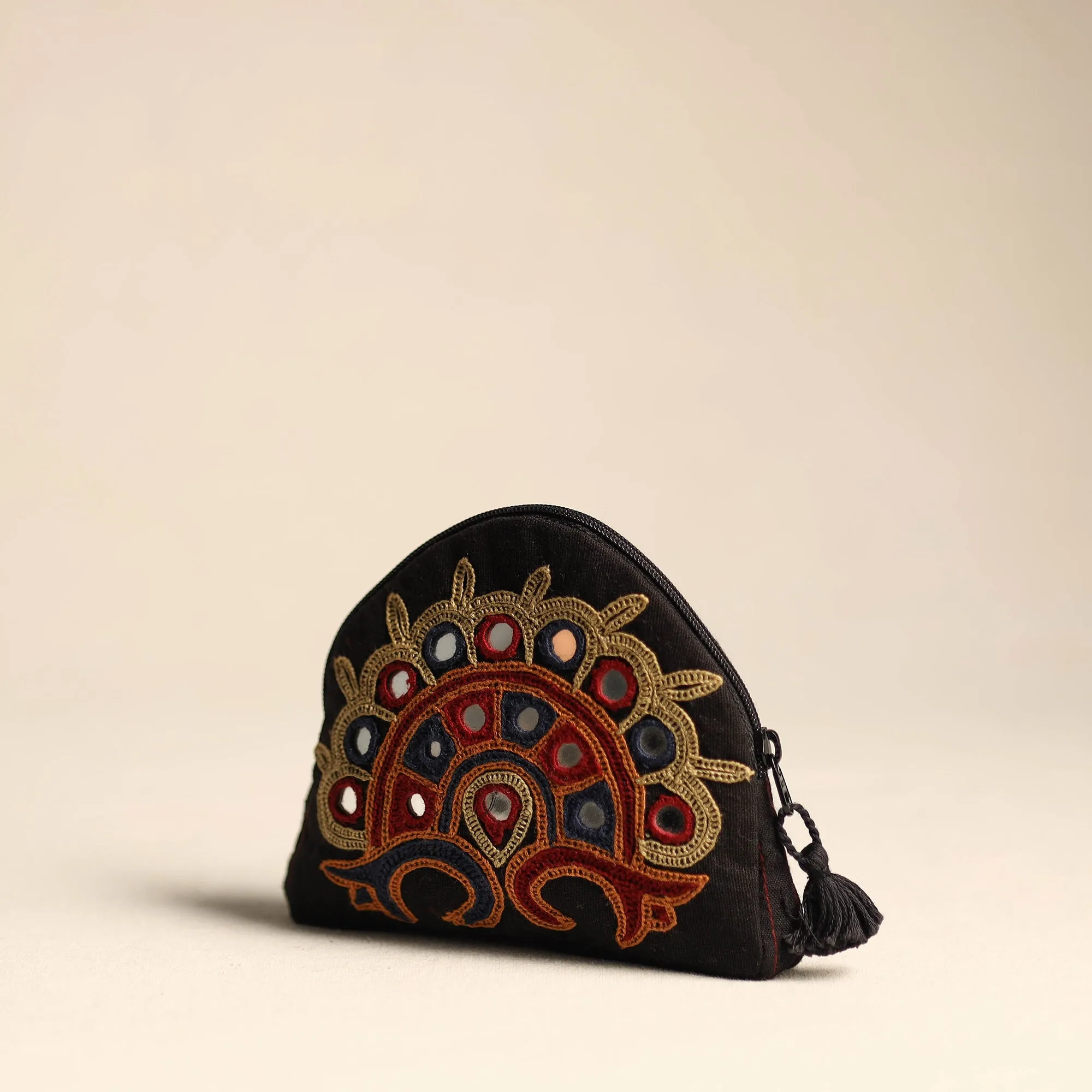 Black - Kutch Ahir Hand Embroidery Cotton Coin Pouch 21