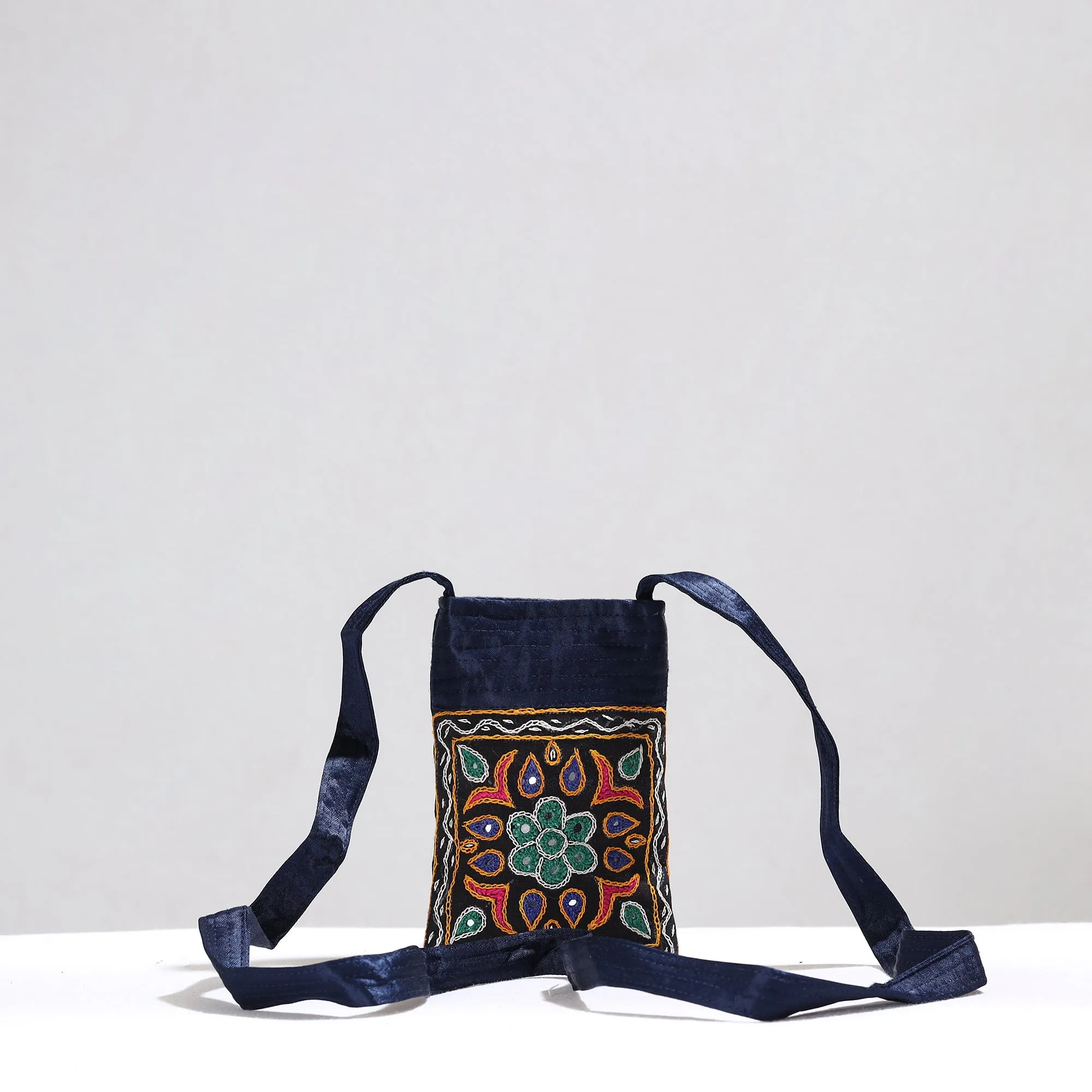 Black - Kutch Pakko Hand Embroidery Mirror Work Mashru Silk Sling Bag 86