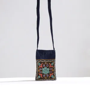 Black - Kutch Pakko Hand Embroidery Mirror Work Mashru Silk Sling Bag 86