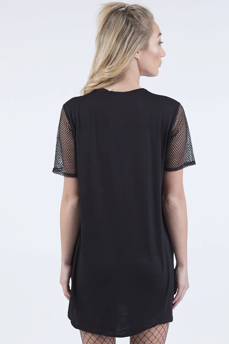 Black Ride Or Die Slogan Mesh T-Shirt Dress - Darcie