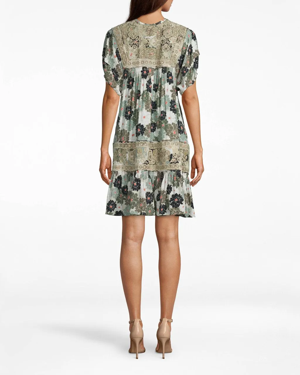 Camo Delilah Silk Embroidered Dress In Khaki Multi