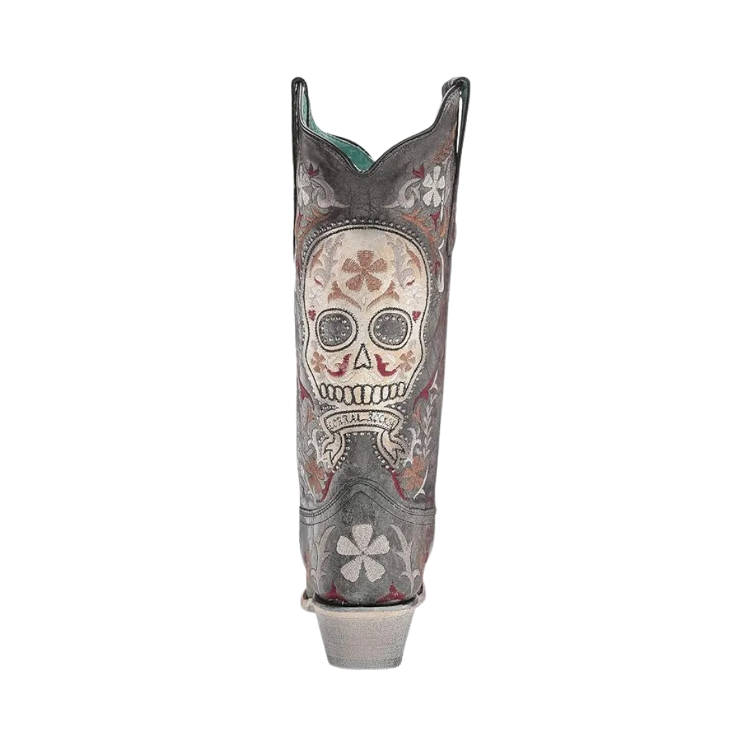 Corral Boots Women's Black and White Sugar Skull Embroidered Boots