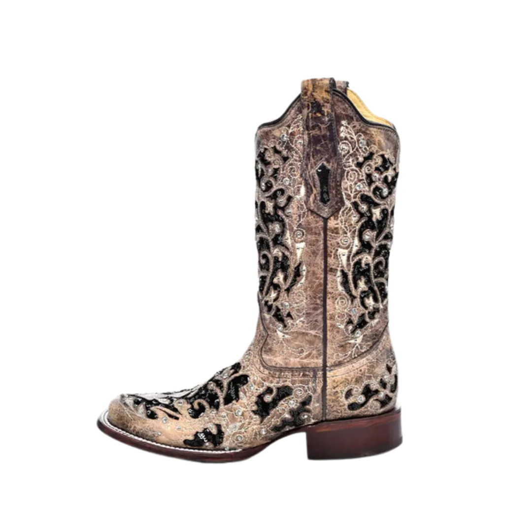 Corral Women's Inlay Flowered Embroidery & Studs Brown Boots