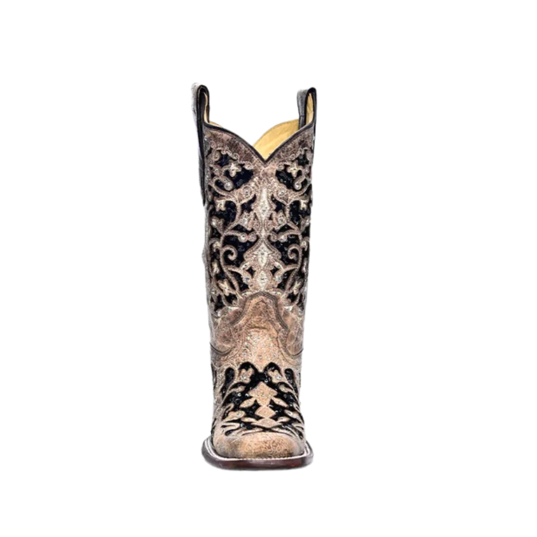 Corral Women's Inlay Flowered Embroidery & Studs Brown Boots