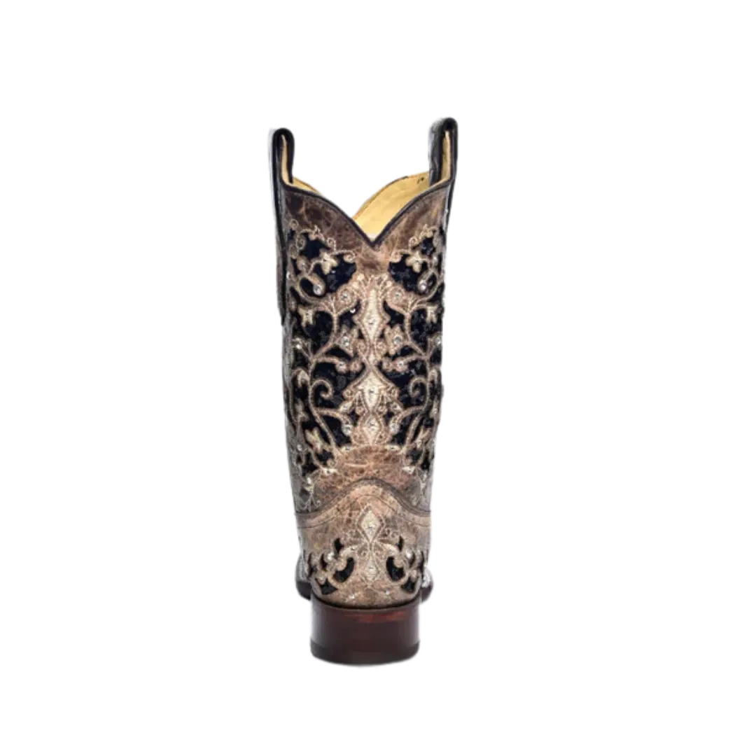 Corral Women's Inlay Flowered Embroidery & Studs Brown Boots