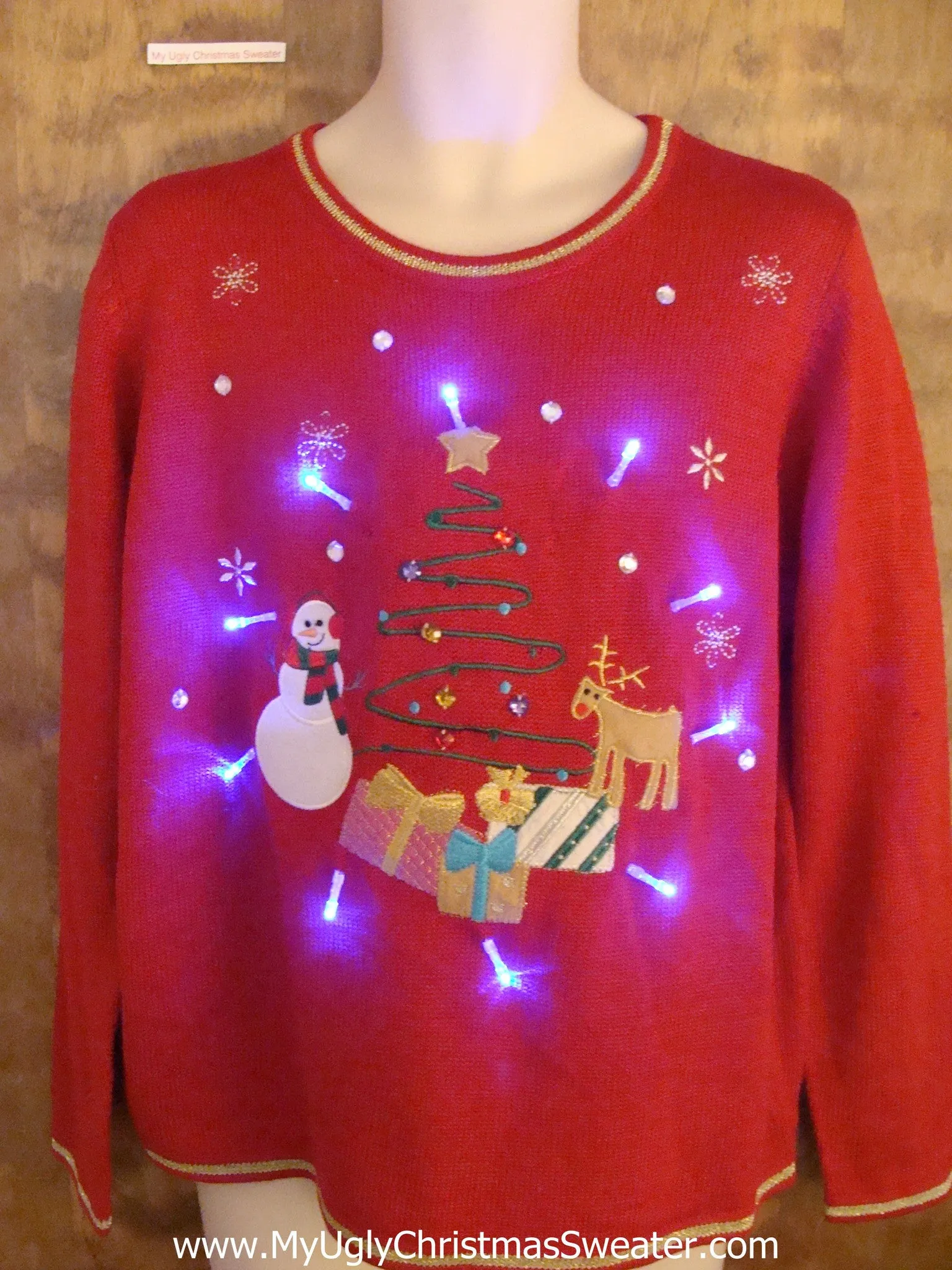 Cute Light Up Cheesy Christmas Sweater with Reindeer