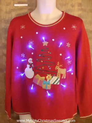 Cute Light Up Cheesy Christmas Sweater with Reindeer