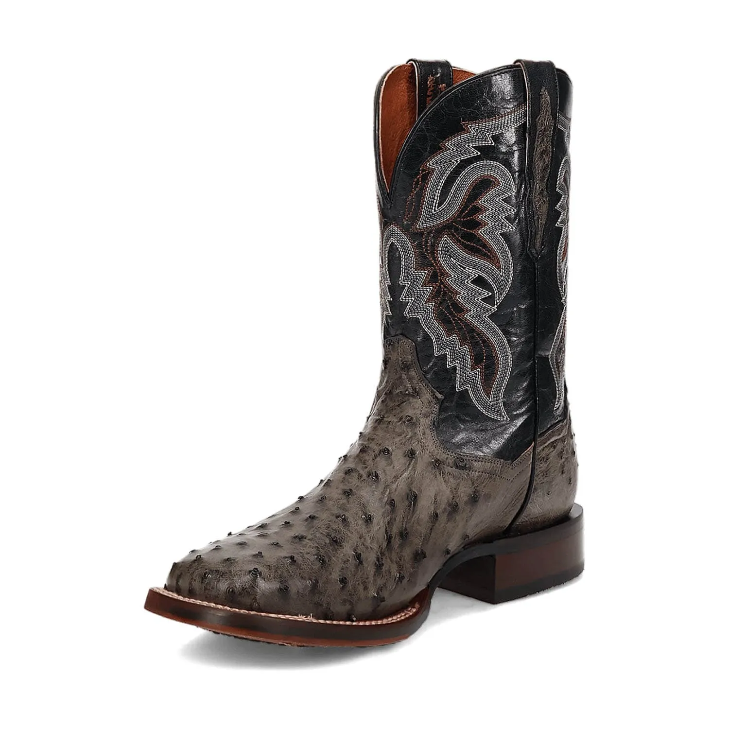 Dan Post Mens Alamosa Grey/Black Full Quill Ostrich Cowboy Boots