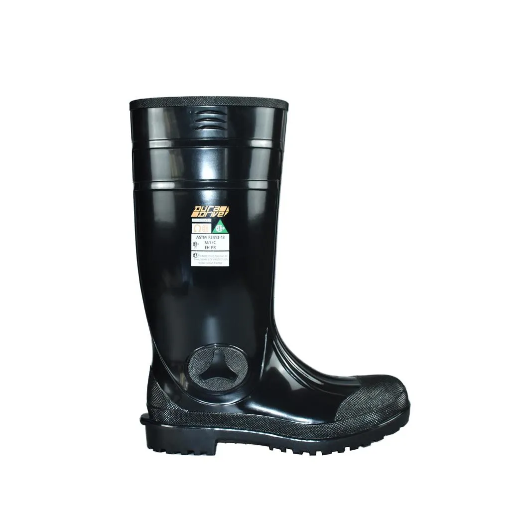 DURADRIVE CSA 15 Inches RUBBER-LIKE PVC SAFETY BOOTS WITH STEEL TOE & ESR - BLACK