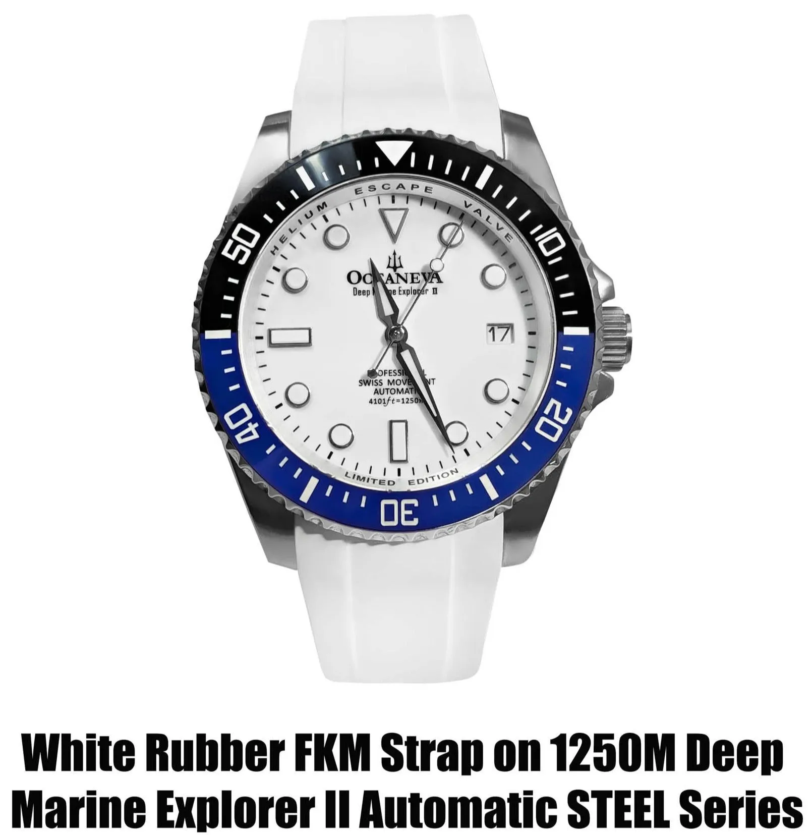 FKM White Rubber Strap - BRUSHED Steel Buckle