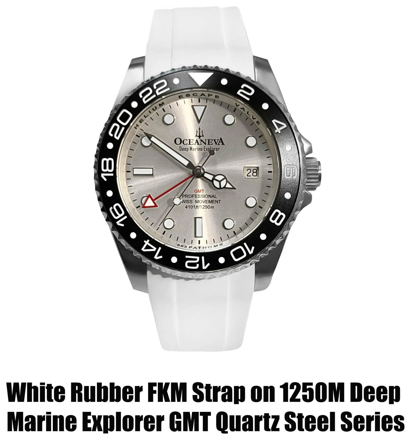 FKM White Rubber Strap - BRUSHED Steel Buckle
