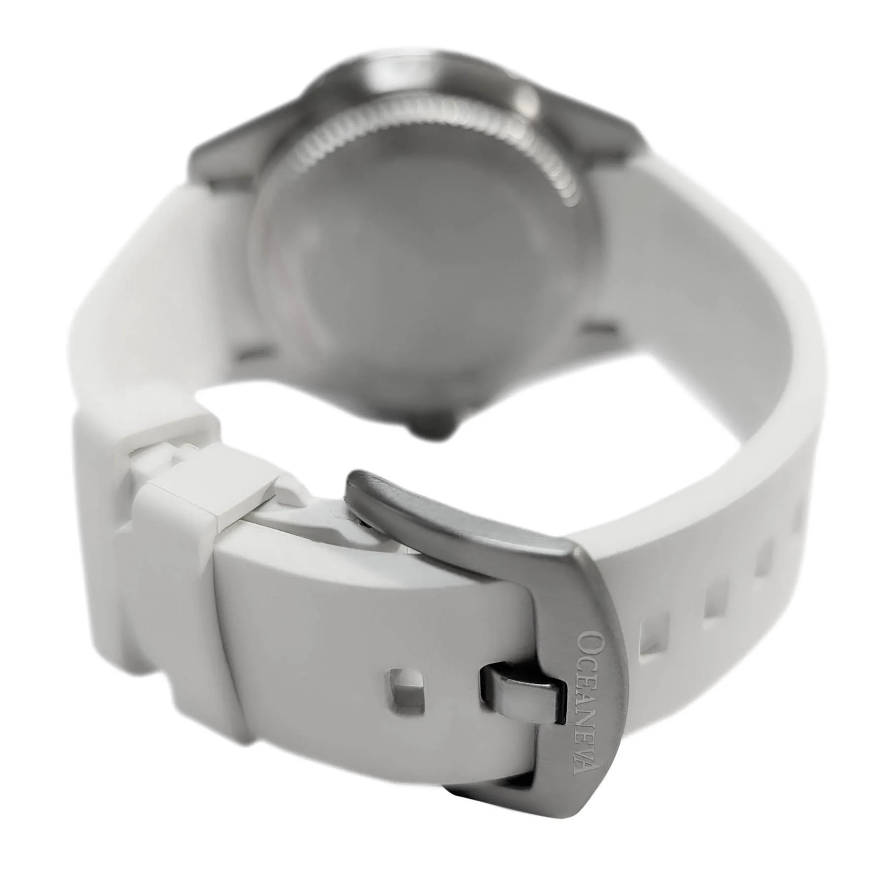 FKM White Rubber Strap - BRUSHED Steel Buckle