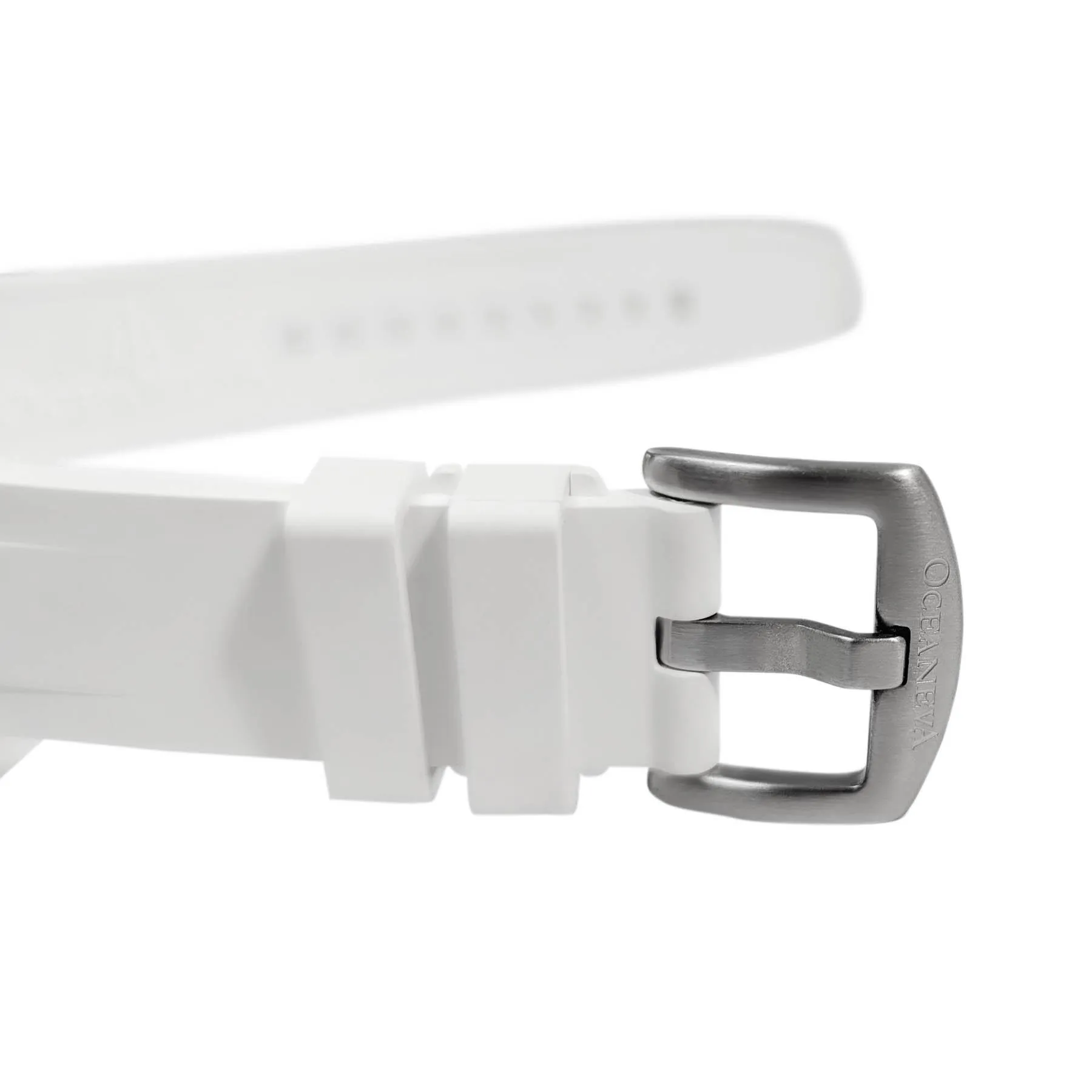 FKM White Rubber Strap - BRUSHED Steel Buckle