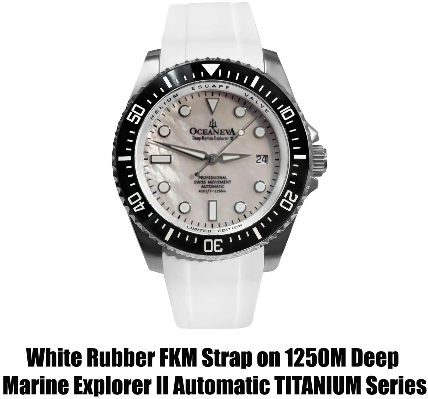 FKM White Rubber Strap - BRUSHED Steel Buckle