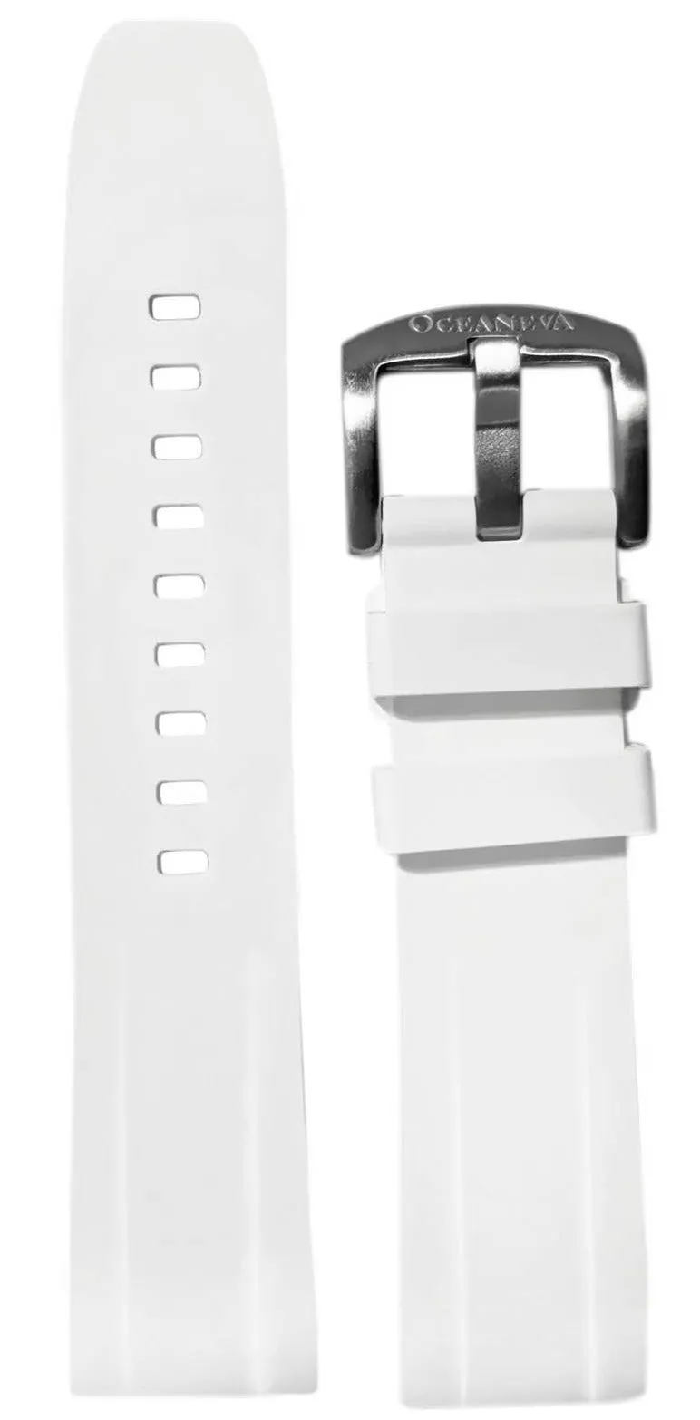 FKM White Rubber Strap - BRUSHED Steel Buckle