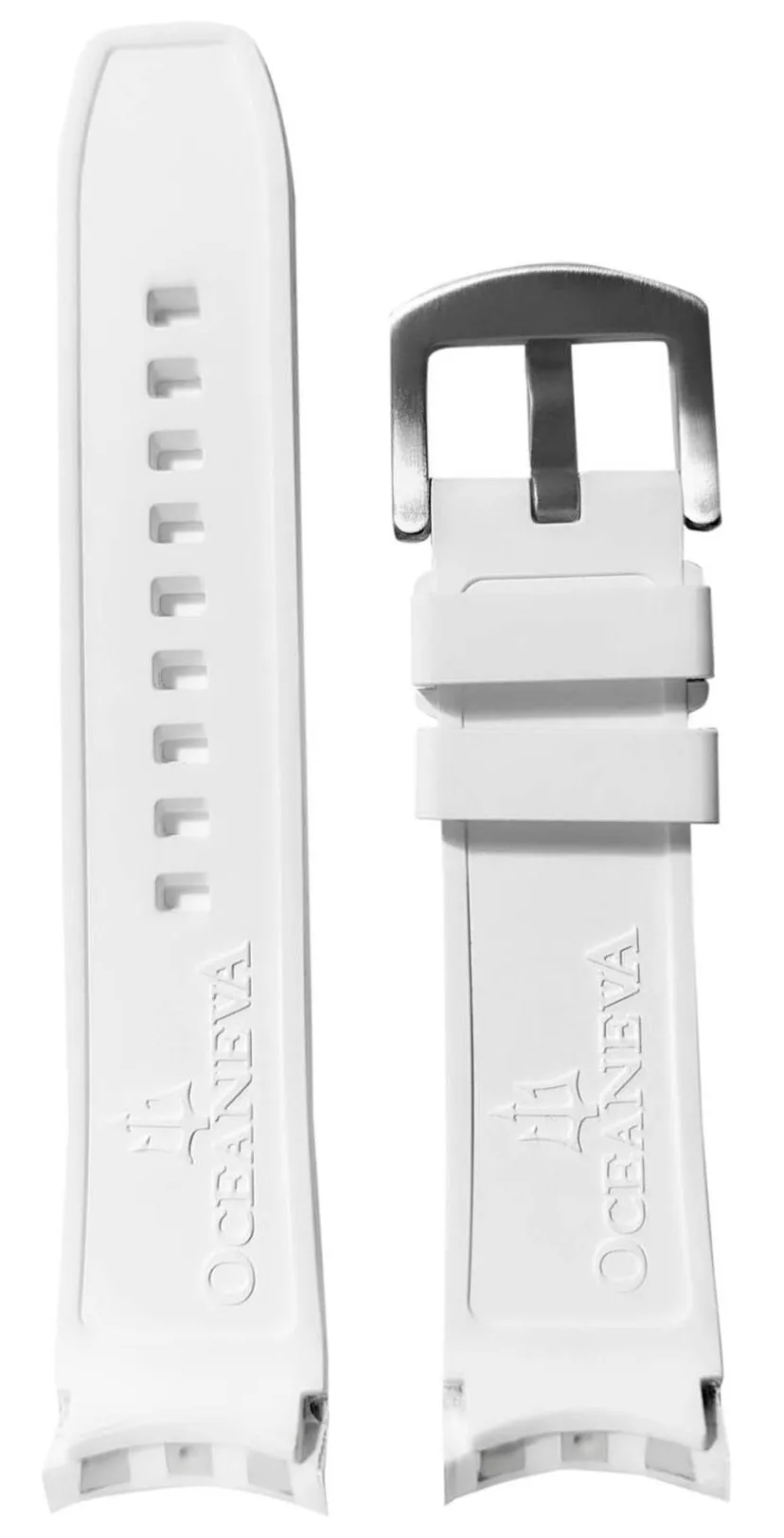 FKM White Rubber Strap - BRUSHED Steel Buckle