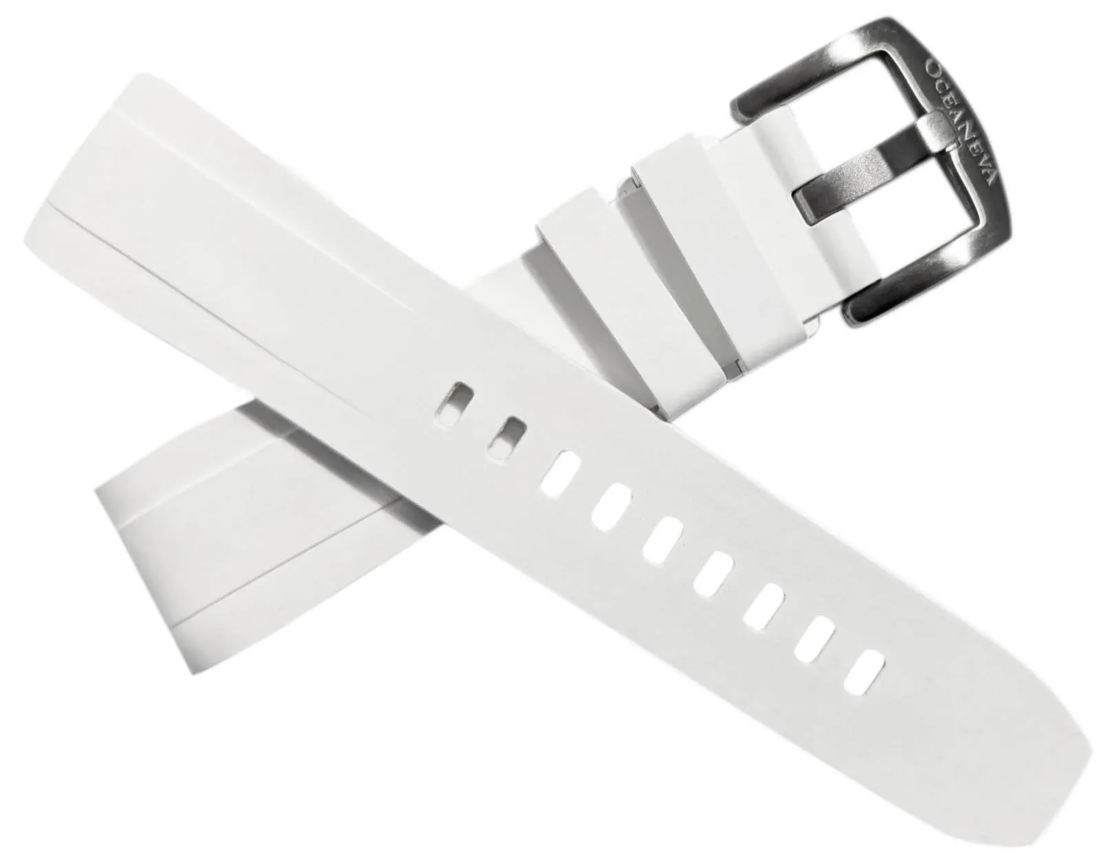 FKM White Rubber Strap - BRUSHED Steel Buckle