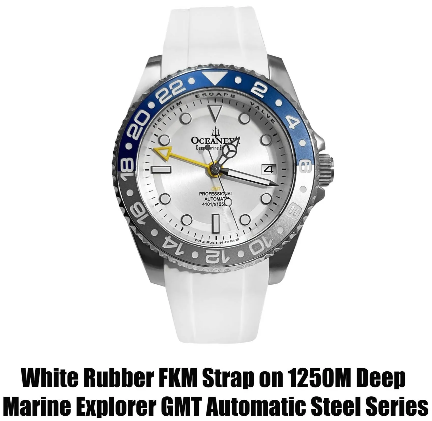 FKM White Rubber Strap - BRUSHED Steel Buckle