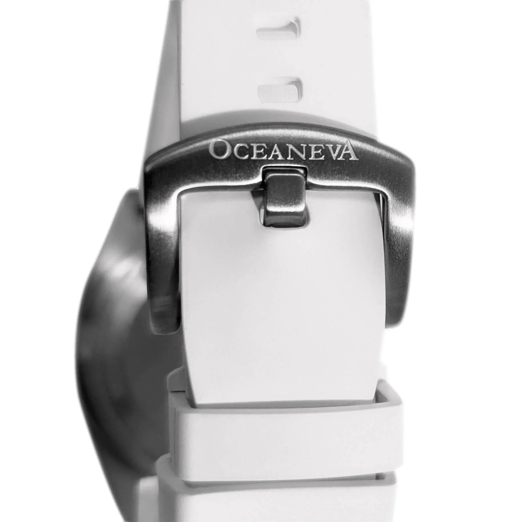 FKM White Rubber Strap - BRUSHED Steel Buckle