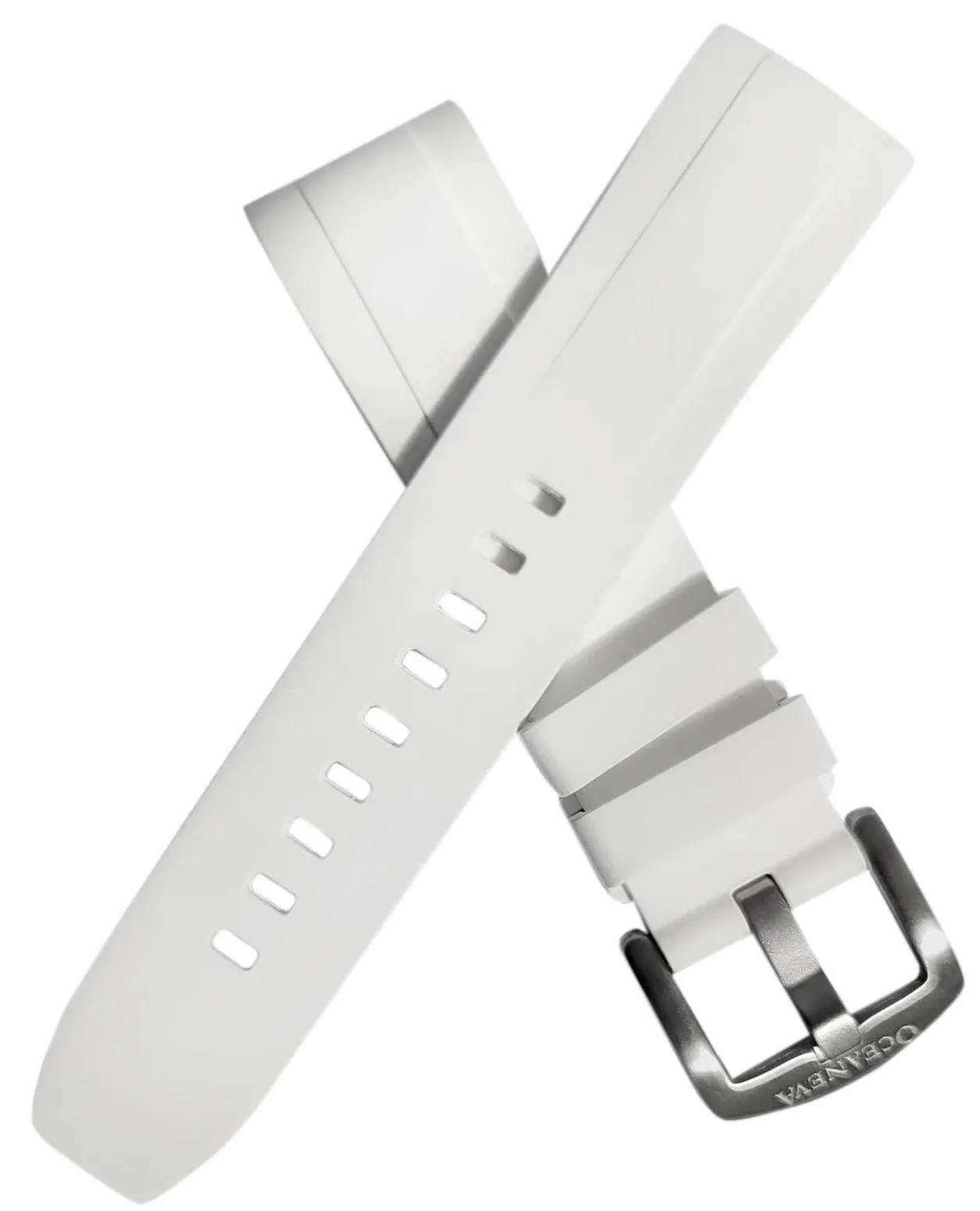 FKM White Rubber Strap - BRUSHED Steel Buckle