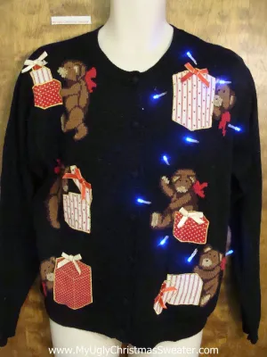 Gift Bearing Bears Tacky Xmas Sweater with Lights