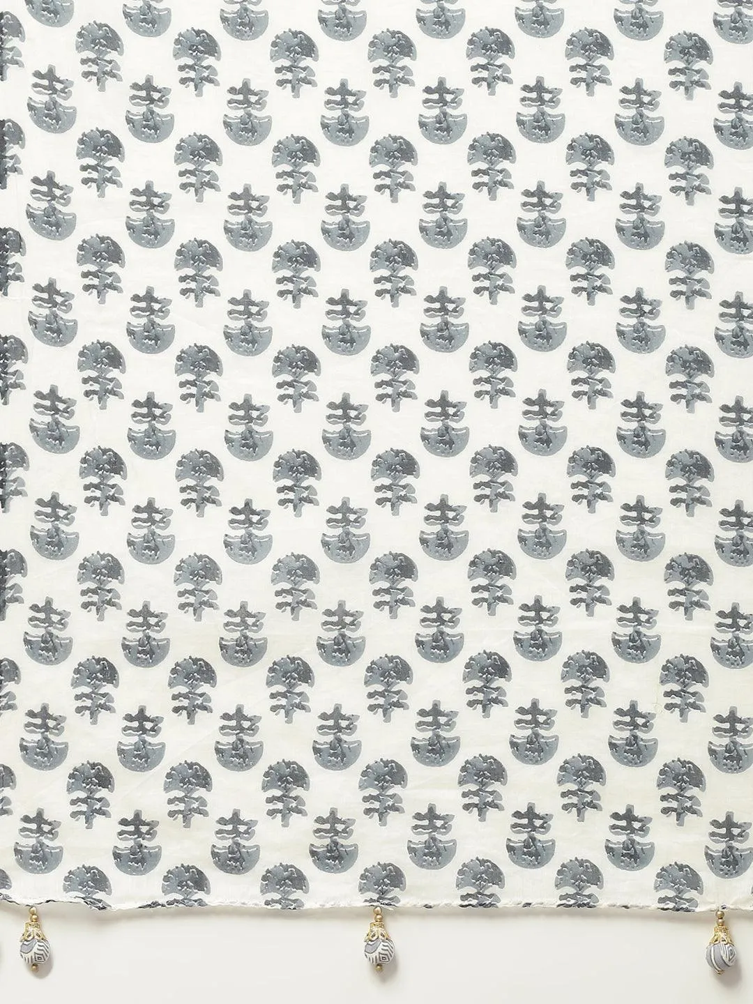 Grey And White Floral Printed Kurta Pant Set With Dupatta