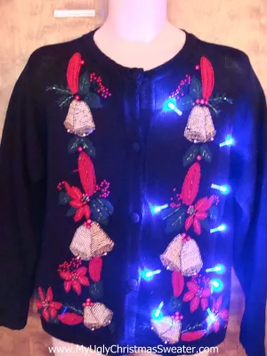 Horrible Black Light Up Ugly Xmas Sweater with Golden Bells