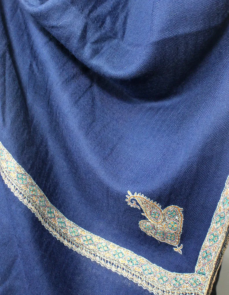 Ink Blue Pashmina Shawl With Sozni Work 5769