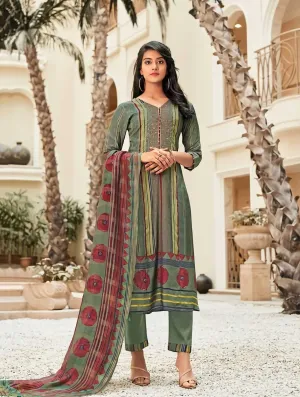 Jay Vijay Unstitched Green Muslin Silk Salwar Suit Material for Women