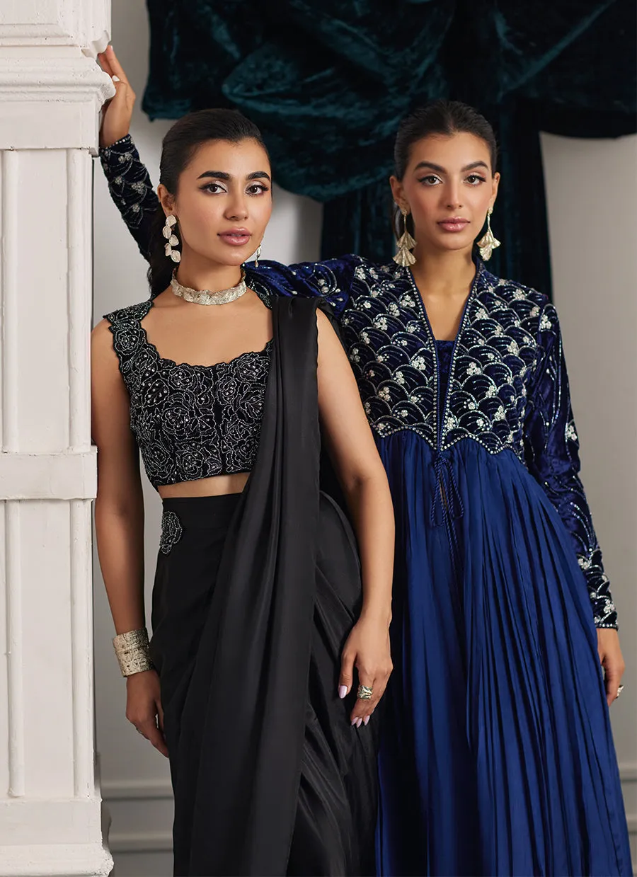 Marli Onyx Saree And Velvet Blouse
