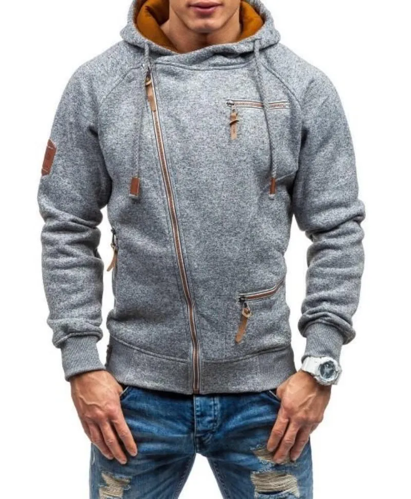 Mens Zipper Hoodie with Faux Leather Details